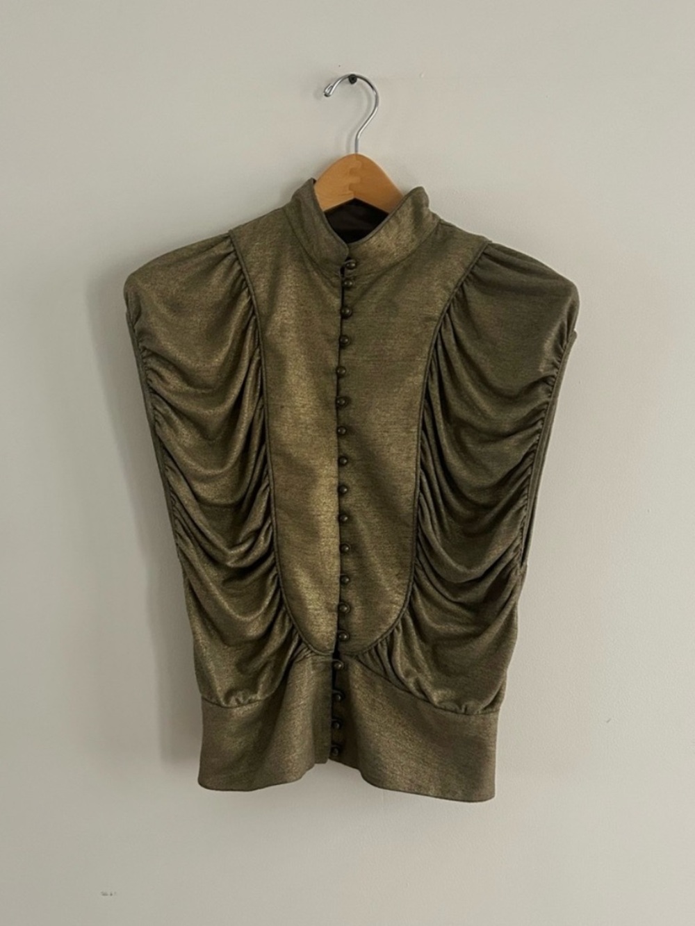 NWOT SASS & BIDE metallic rouched button front top US 4